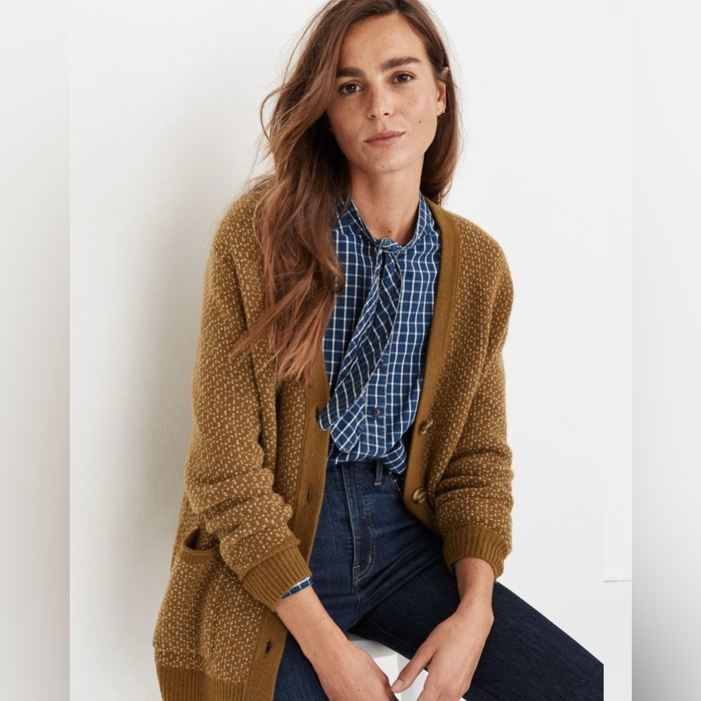 Madewell Bird’s Eye Maysfield Cardigan Sweater in Coziest Yarn Size Medium